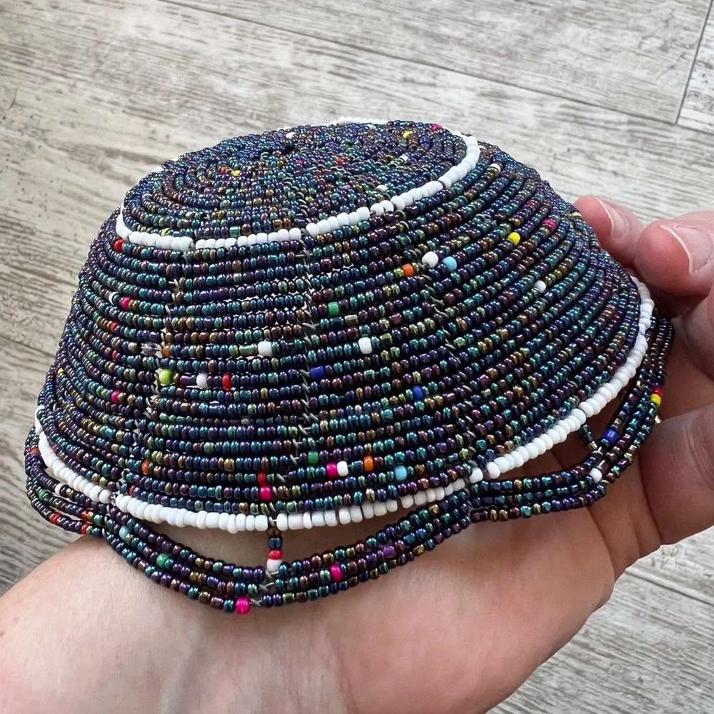 Handcrafted Wire and Seed Bead Bowl Multicolored Beaded Trinket 6” Dish